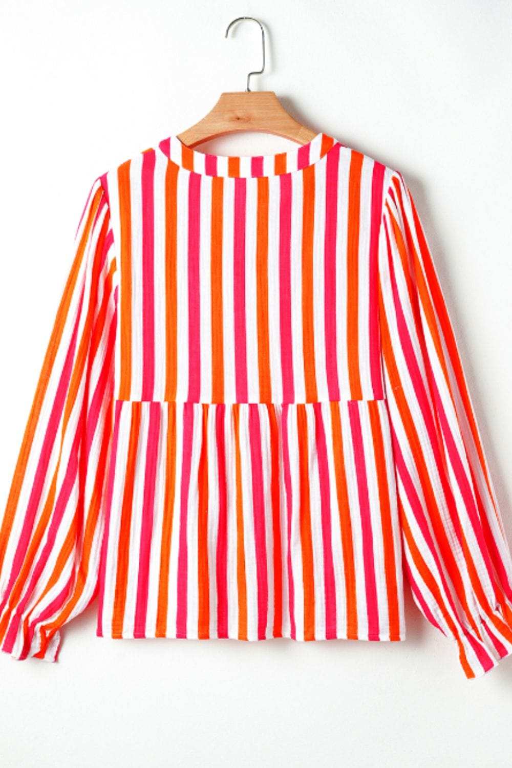 Striped Notched Flounce Sleeve Blouse - Trendsi - Flyclothing LLC