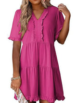 Tiered Notched Short Sleeve Mini Dress - Trendsi - Flyclothing LLC