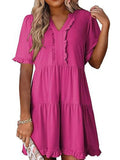 Tiered Notched Short Sleeve Mini Dress - Trendsi - Flyclothing LLC