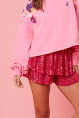Sequin Round Neck Dropped Shoulder Sweatshirt - Trendsi