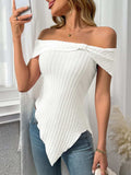 Ribbed Off-Shoulder Asymmetrical Hem T-Shirt - Trendsi - Flyclothing LLC