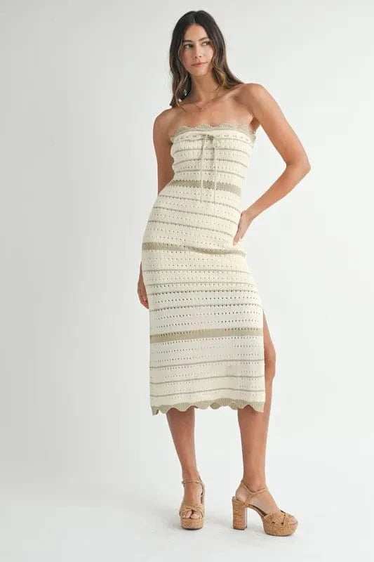 MABLE Contrast Striped Crochet Knit Midi Dress - Trendsi - Flyclothing LLC