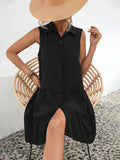 Button Up Sleeveless Mini Dress - Trendsi