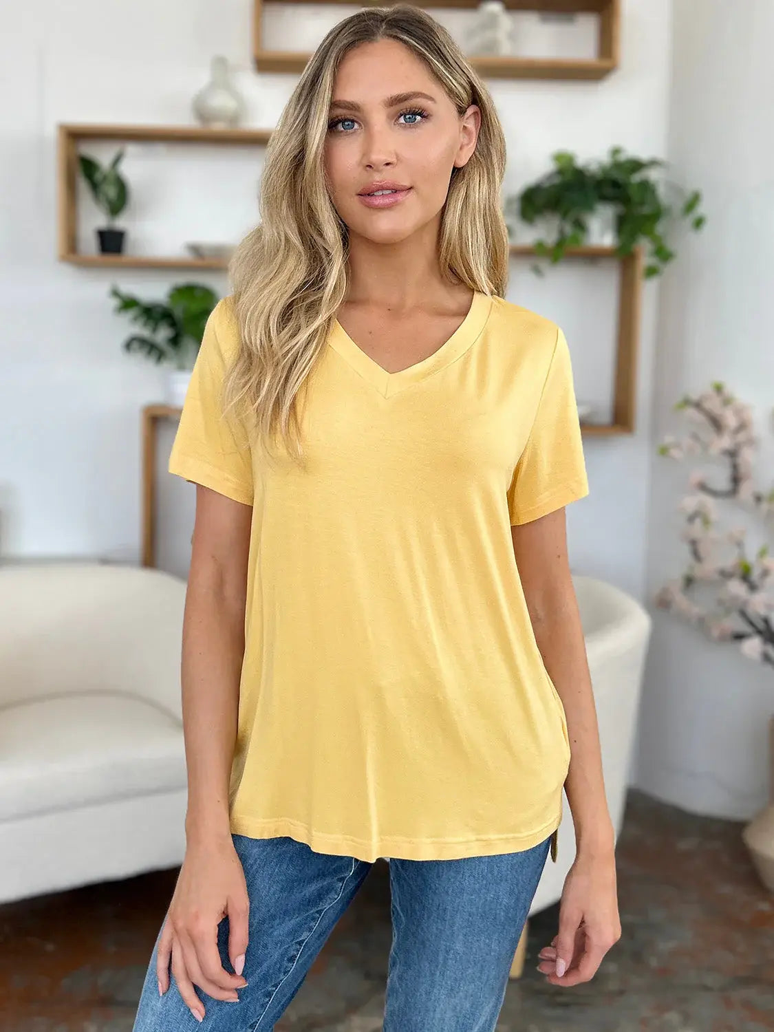 Basic Bae Bamboo Full Size V-Neck High-Low T-Shirt - ShopBasicbae - Flyclothing LLC
