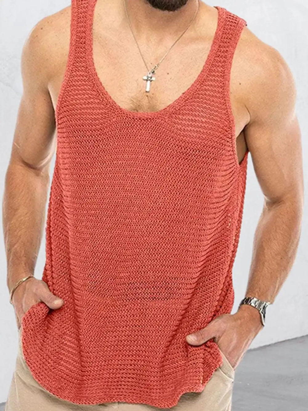 Men's Plus Size Scoop Neck Knit Tank - Trendsi