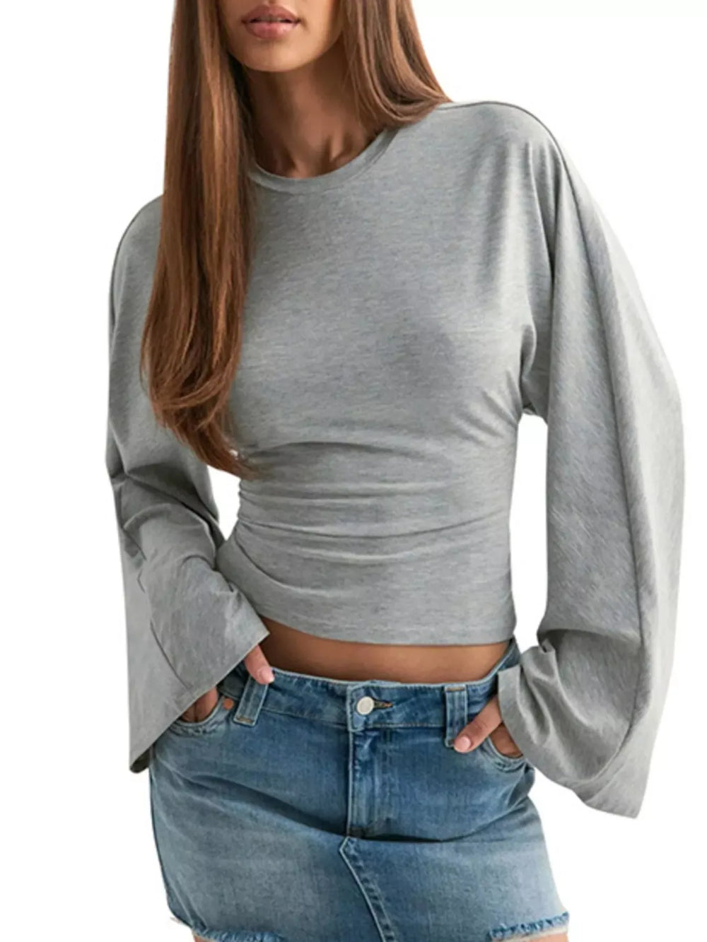 Full Size Long Sleeve Fitted T-Shirt Plus Size - Trendsi - Flyclothing LLC