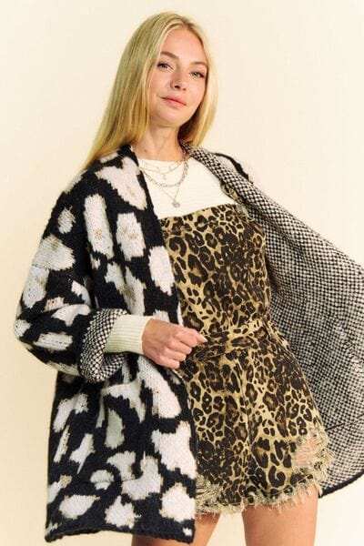 Davi & Dani Leopard Open Front Long Sleeve Cardigan - Trendsi - Flyclothing LLC