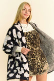 Davi & Dani Leopard Open Front Long Sleeve Cardigan - Trendsi