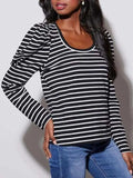 Striped Round Neck Long Sleeve T-Shirt - Trendsi - Flyclothing LLC