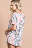 BiBi Tie Dye Print Terry Deep U Neck Top - Trendsi - Flyclothing LLC