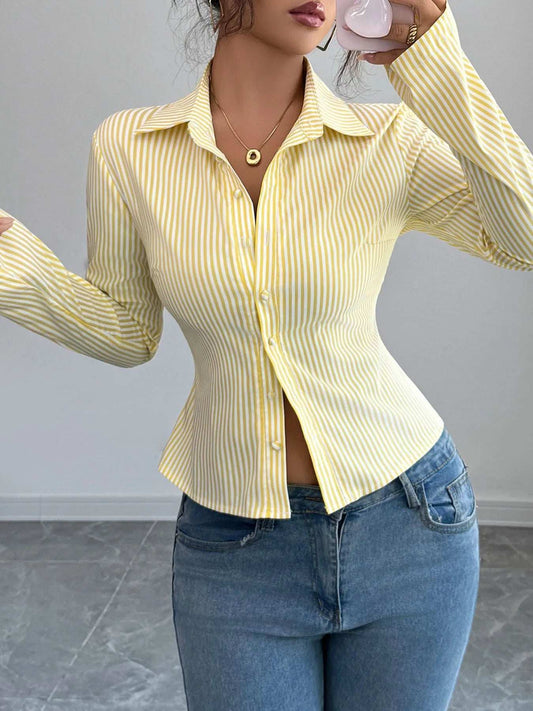 Striped Button-Up Long Sleeve Shirt - Trendsi - Flyclothing LLC
