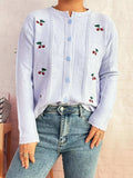 Cherry Embroidered Button Up Cardigan - Trendsi - Flyclothing LLC