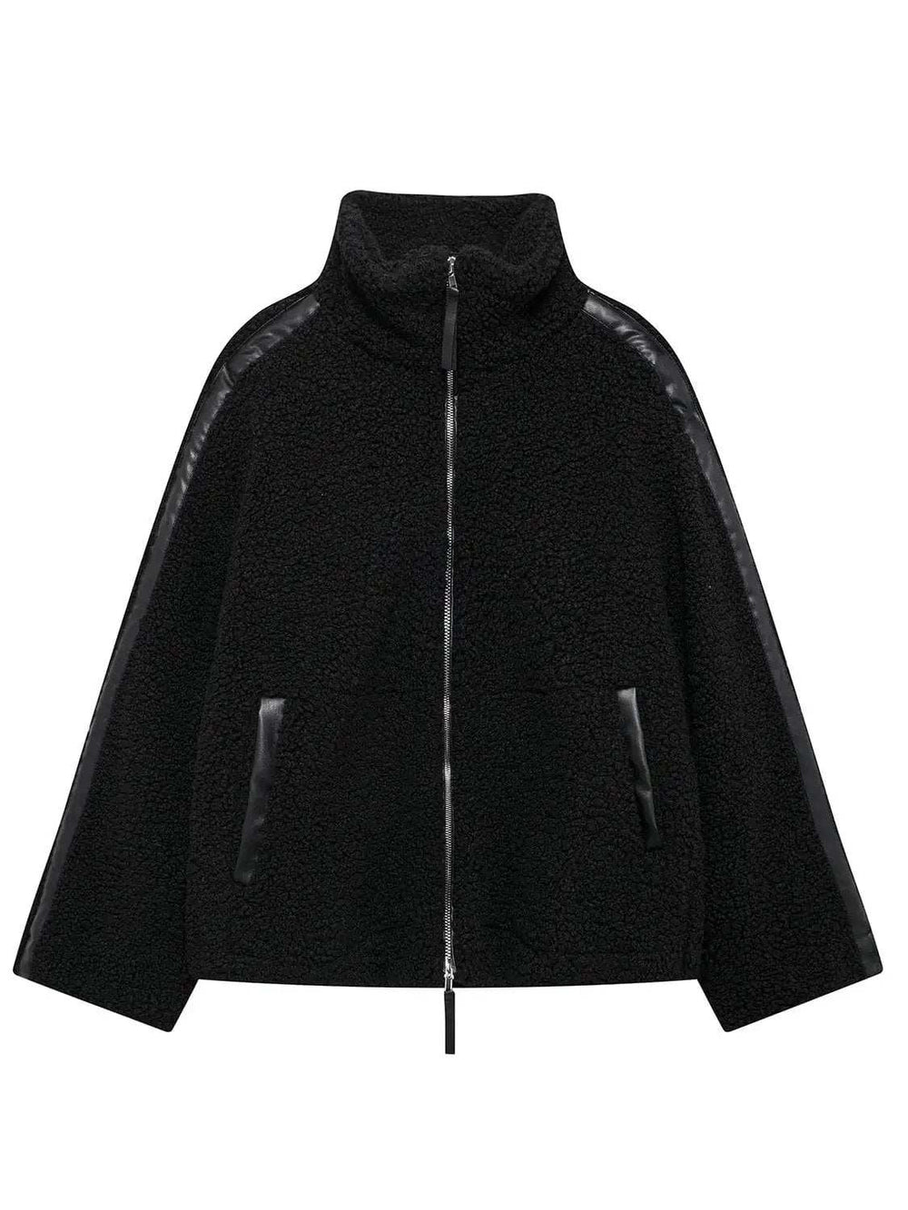 Zip Up Turtleneck Long Sleeve Plush Jacket - Trendsi - Flyclothing LLC