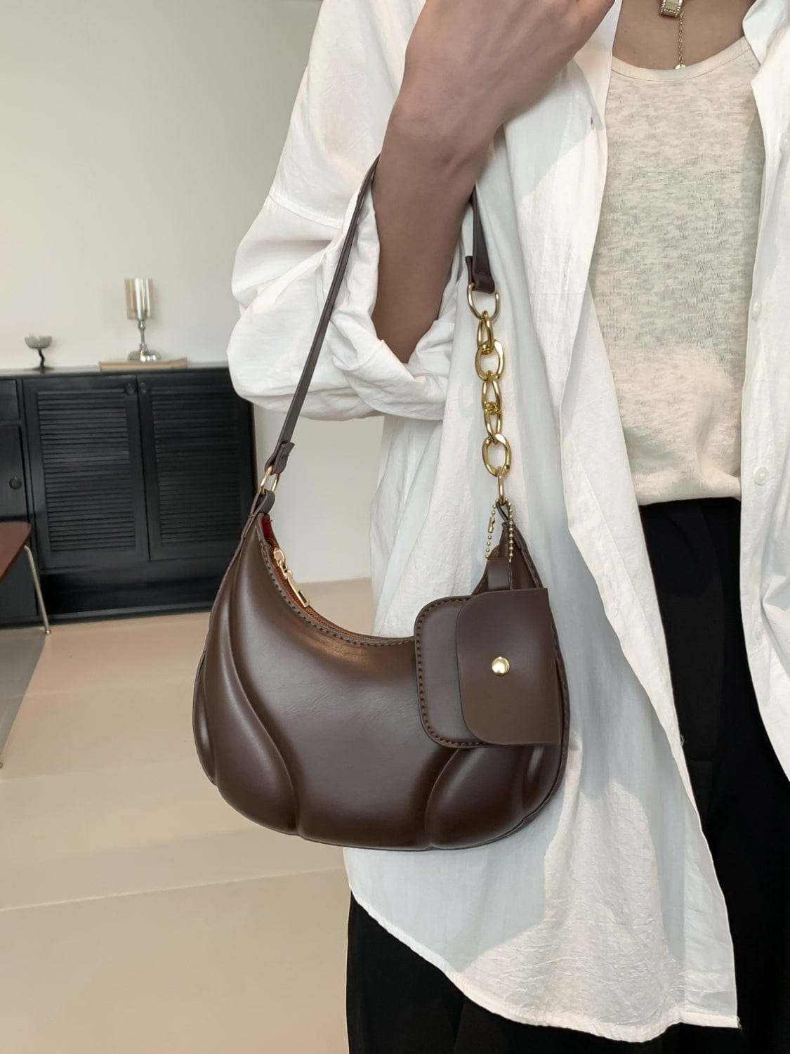 PU Leather Shoulder Bag with EarPods Bag - Trendsi