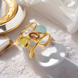 18K Gold-Plated Gemstone Open Cuff Ring - Trendsi