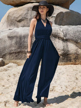 Surplice Wide Leg Jumpsuit with Free Tie - Trendsi - Flyclothing LLC