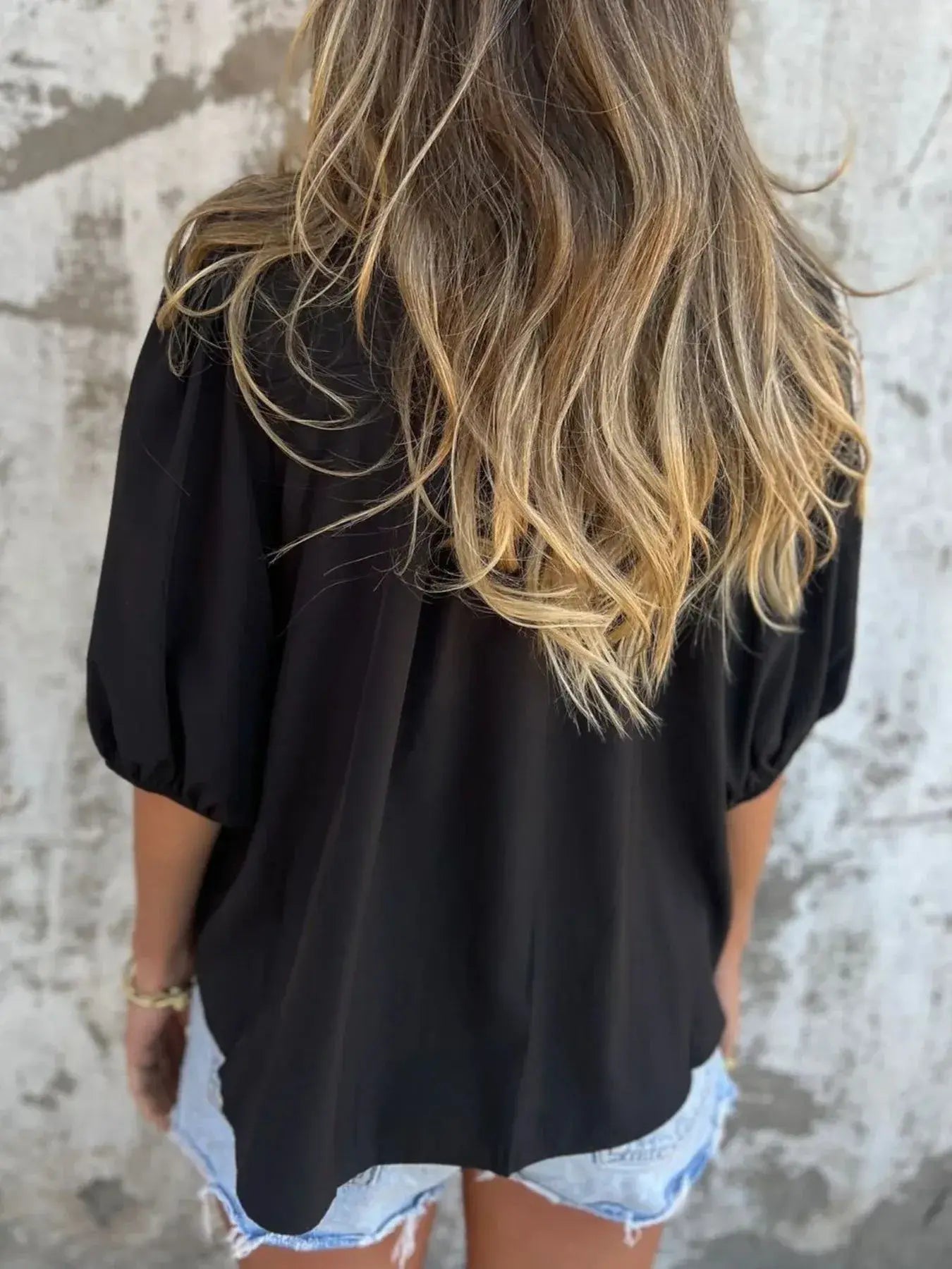 Full Size Smocked Puff Sleeve Blouse Plus Size - Trendsi - Flyclothing LLC
