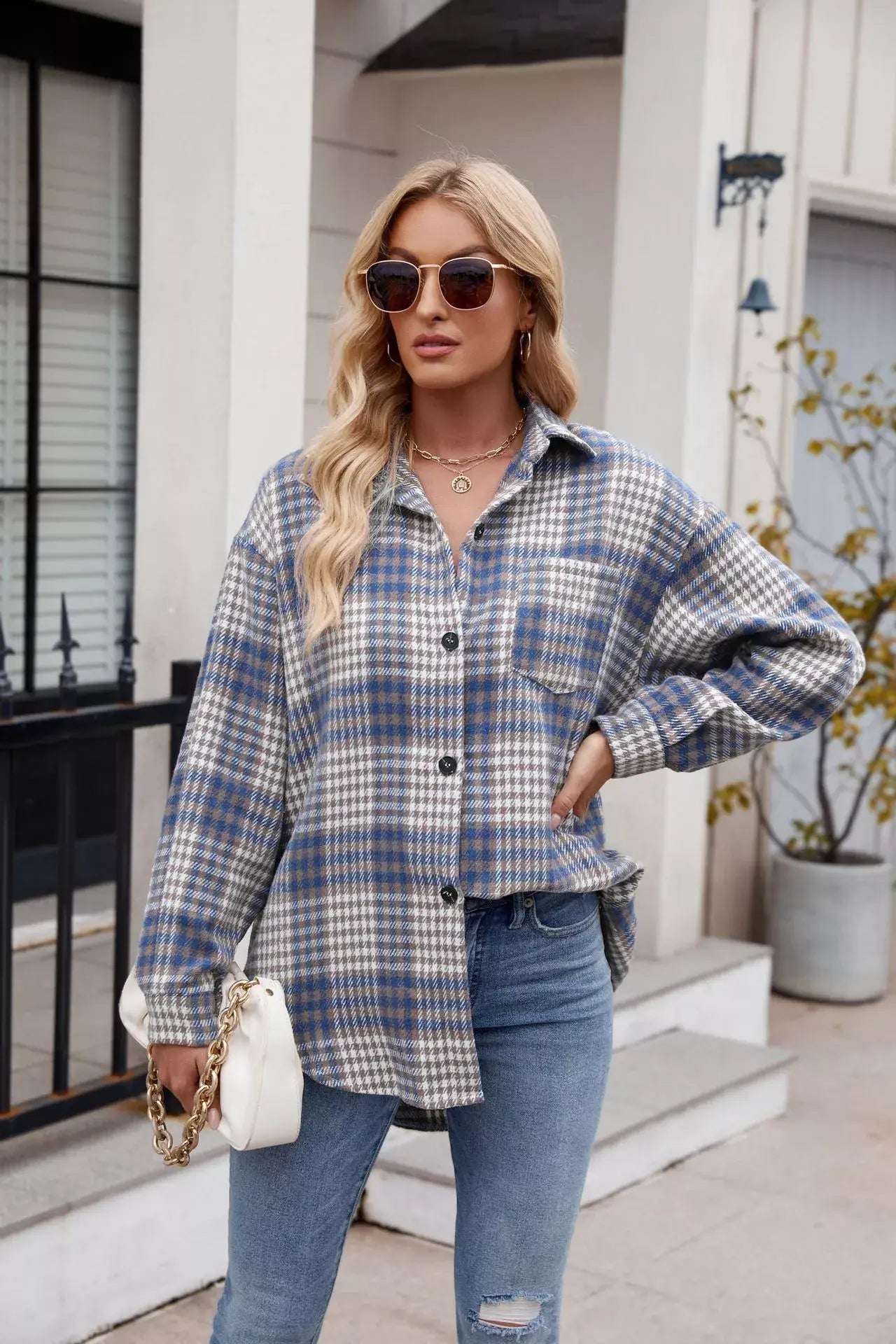 Casual Plaid Long Sleeve Shirt - Trendsi - Flyclothing LLC