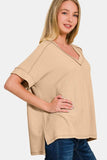 Zenana Corded Rib Short Sleeve High-Low T-Shirt - Trendsi - Flyclothing LLC