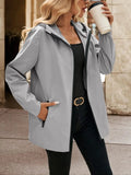 Pocketed Zip Up Hooded Jacket - Trendsi