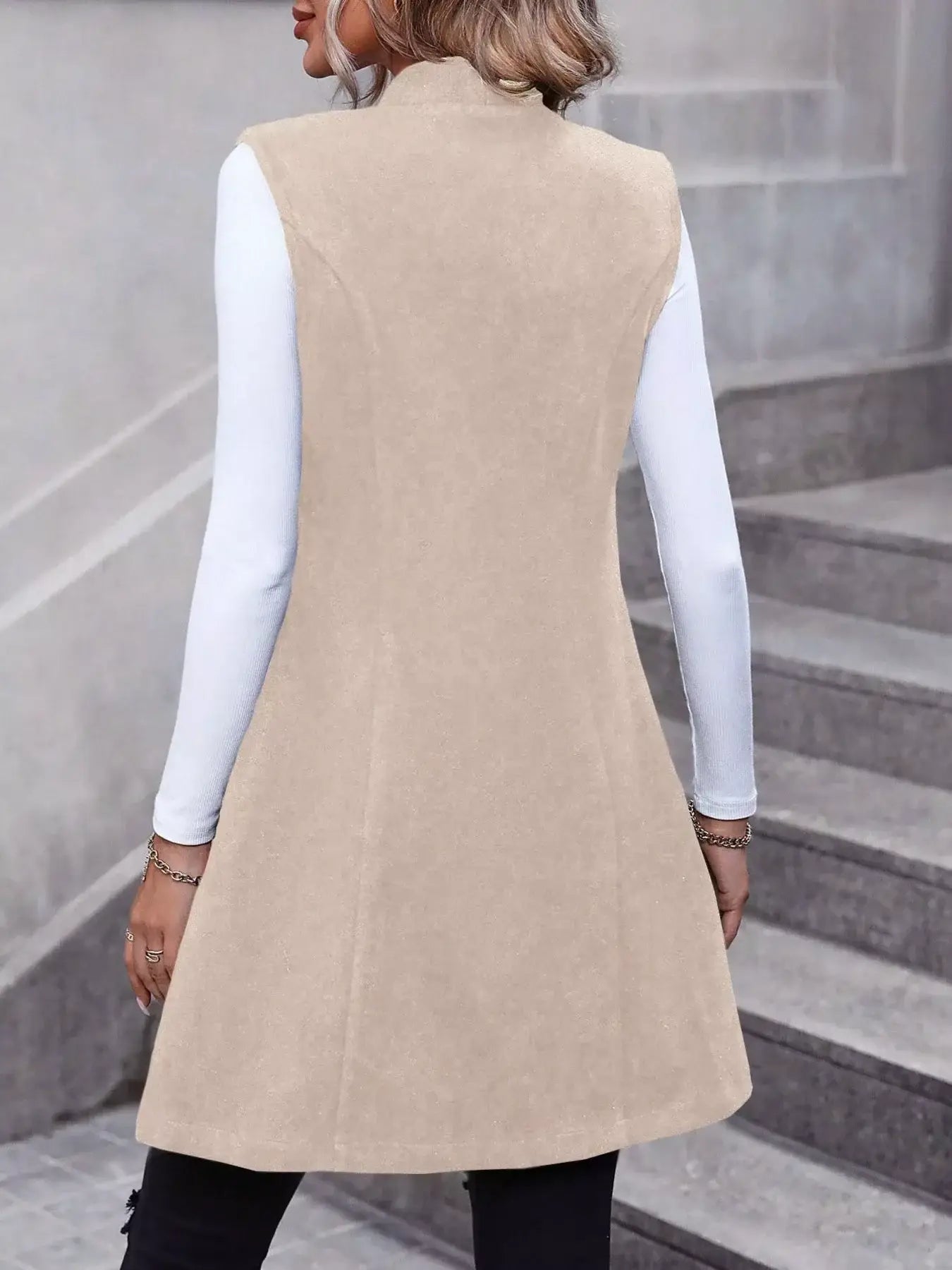 Button-Down Longline Vest Coat - Trendsi - Flyclothing LLC