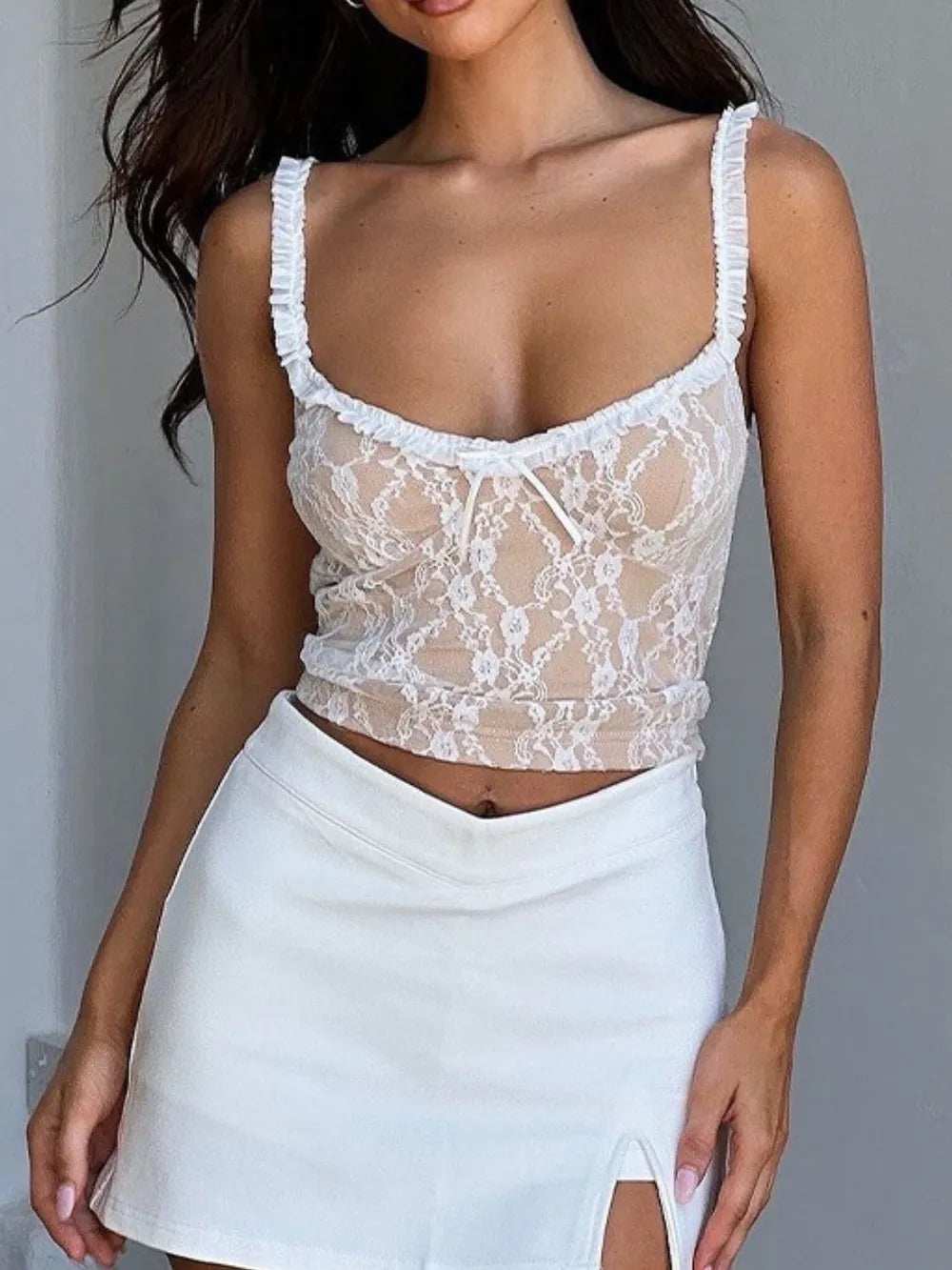 Frill Bow Lace Cami - Trendsi - Flyclothing LLC