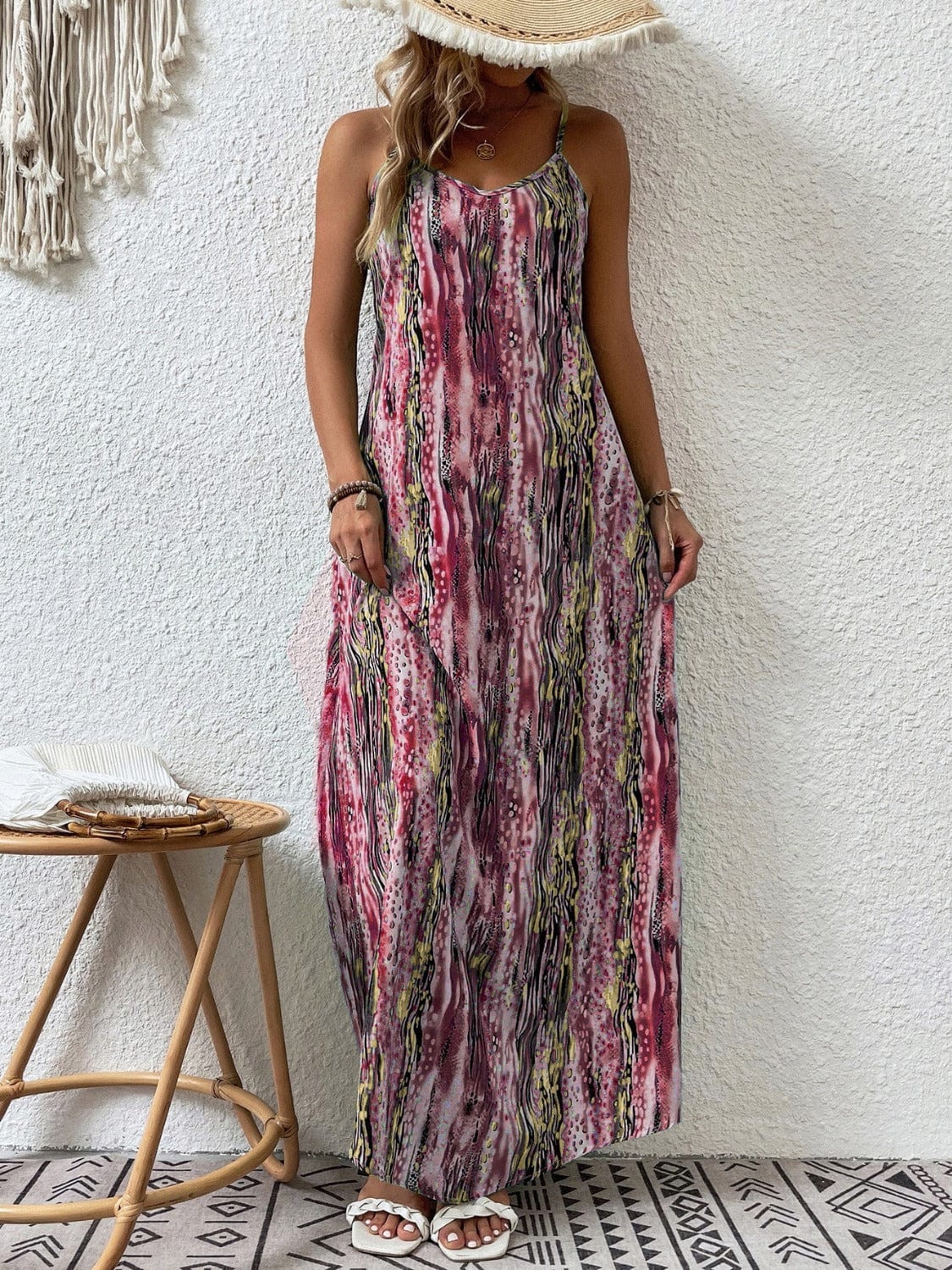 Full Size Printed Scoop Neck Maxi Cami Dress - Trendsi