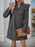 Perfee Ruffled Notched Long Sleeve Mini Dress - Trendsi