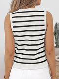 Striped V-Neck Knit Vest - Trendsi