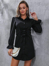 Perfee Ruched Button Up Long Sleeve Dress - Trendsi - Flyclothing LLC
