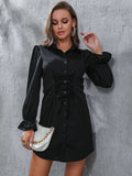 Perfee Ruched Button Up Long Sleeve Dress - Trendsi