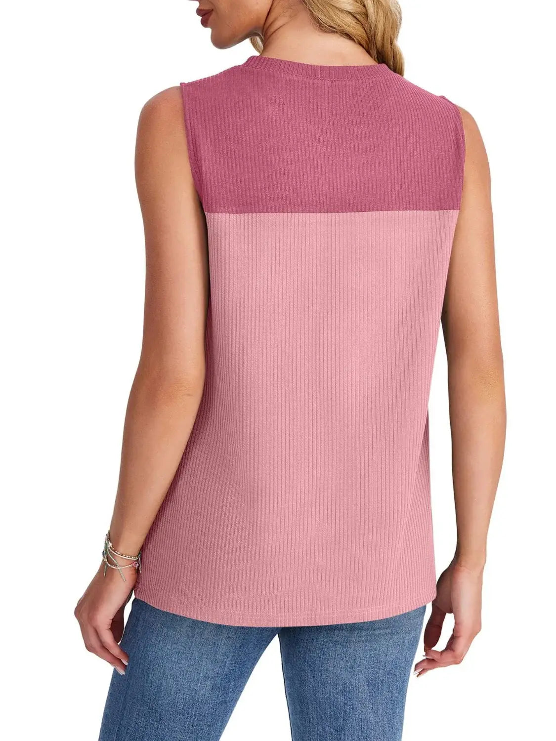 Color Block Round Neck Tank - Trendsi - Flyclothing LLC