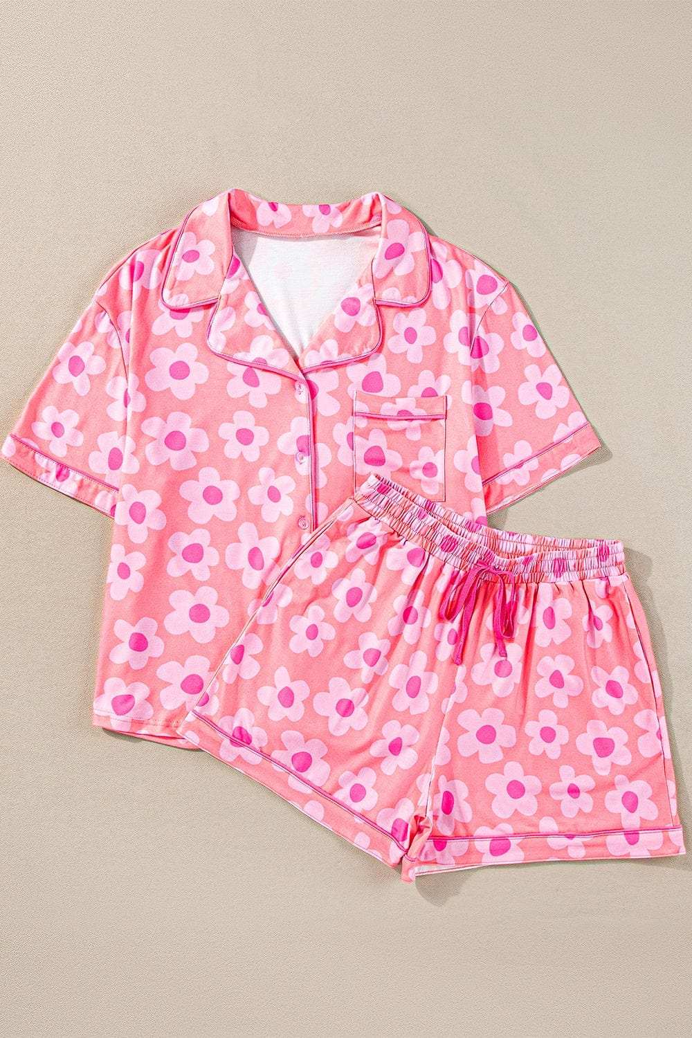 Pocketed Flower Half Sleeve Top and Shorts Lounge Set - Trendsi - Flyclothing LLC