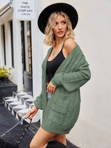 Cable-Knit Long Sleeve Cardigan - Trendsi - Flyclothing LLC