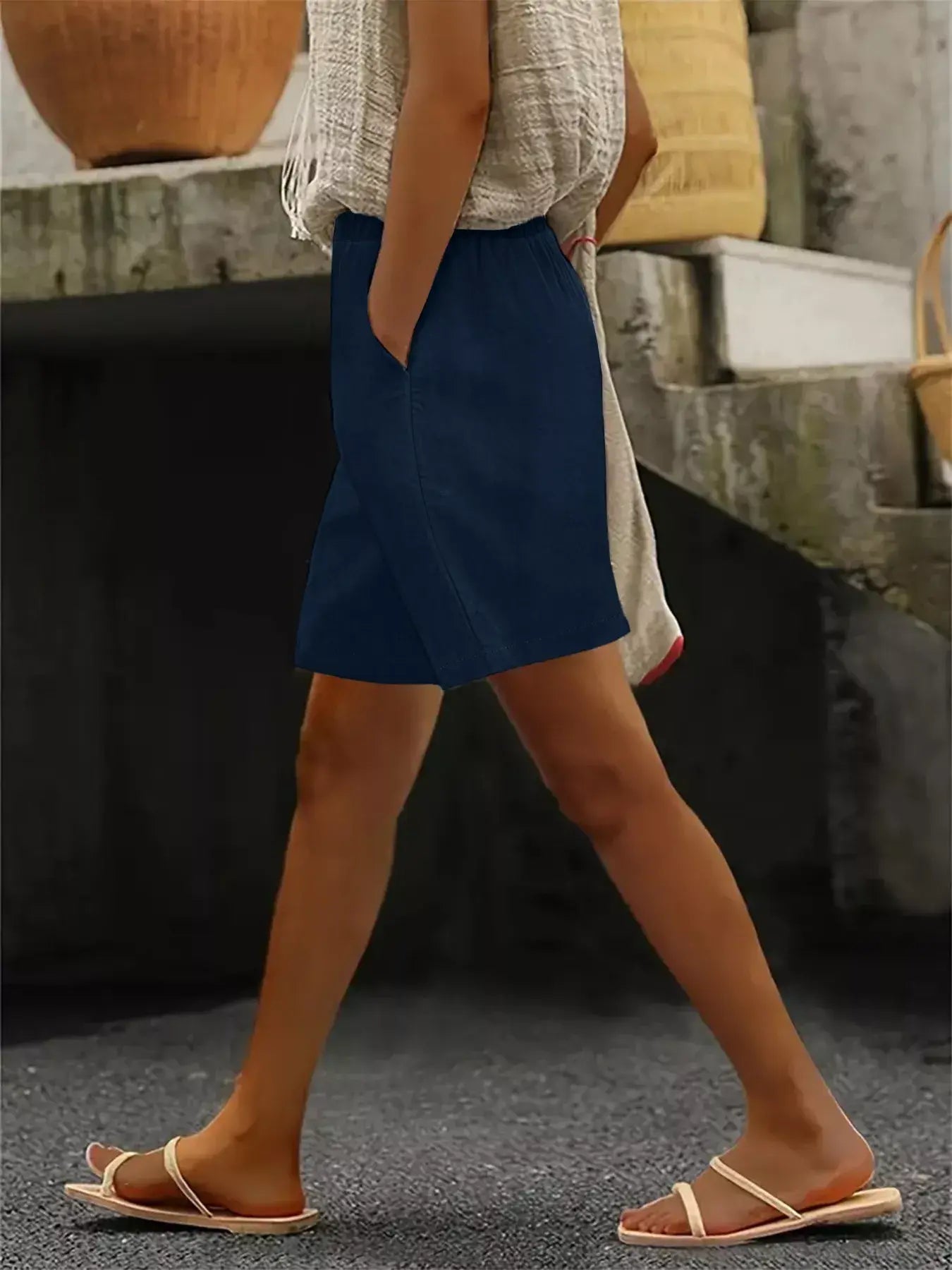 Plus Size Elastic Waist Casual Shorts - Trendsi - Flyclothing LLC