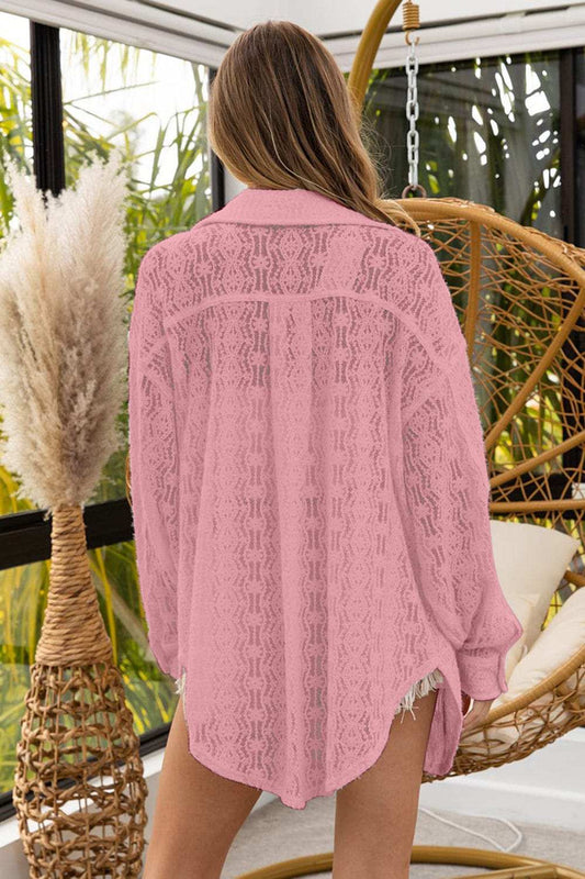 BiBi Oversized Lace Shacket with Front Pockets - Trendsi - Flyclothing LLC