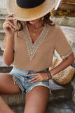 Full Size Lace Detail V-Neck Short Sleeve Blouse - Trendsi - Flyclothing LLC