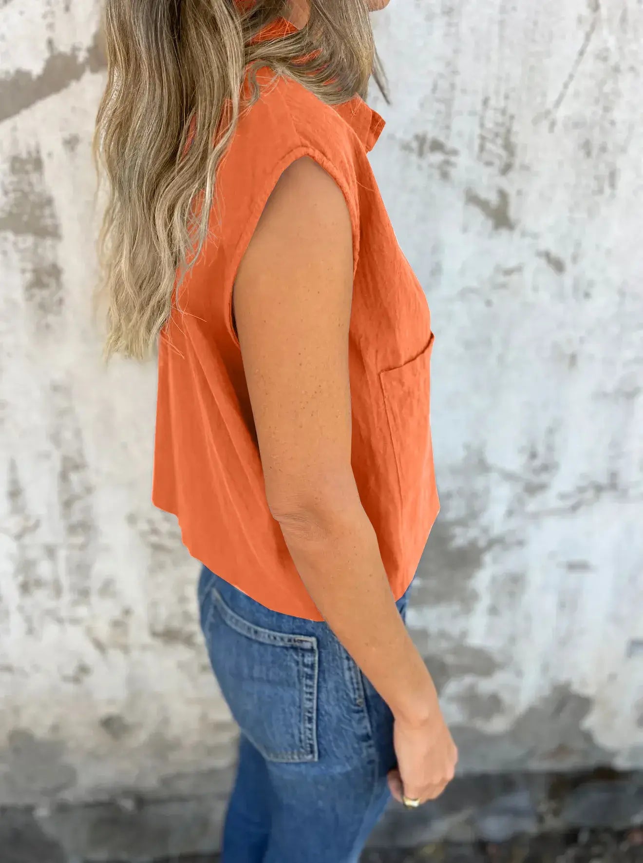 Full Size Button Down Cap Sleeve Linen Shirt Plus Size - Trendsi - Flyclothing LLC