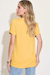 Basic Bae Bamboo Full Size V-Neck High-Low T-Shirt - Trendsi - Flyclothing LLC