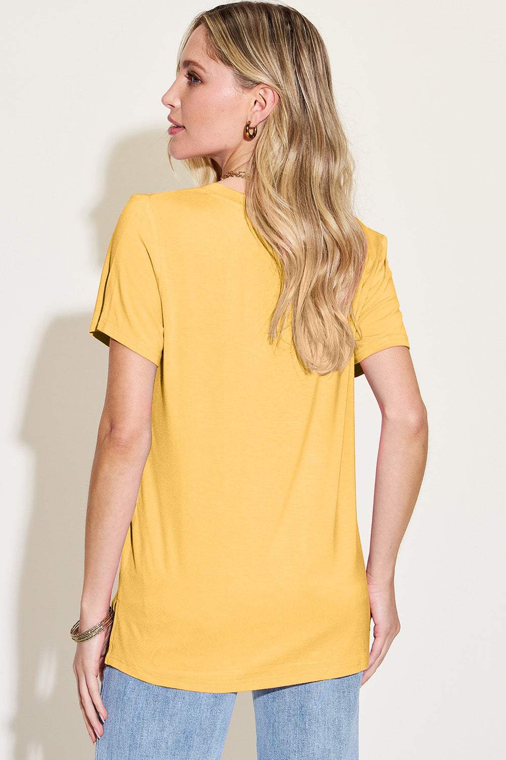 Basic Bae Bamboo Full Size V-Neck High-Low T-Shirt - Trendsi - Flyclothing LLC