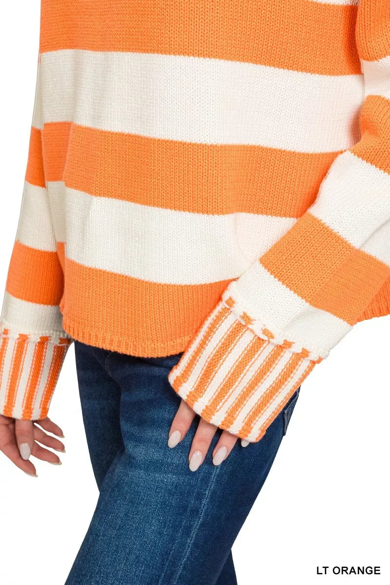 Zenana Ribbed Striped Mock Neck Sweater - Trendsi - Flyclothing LLC