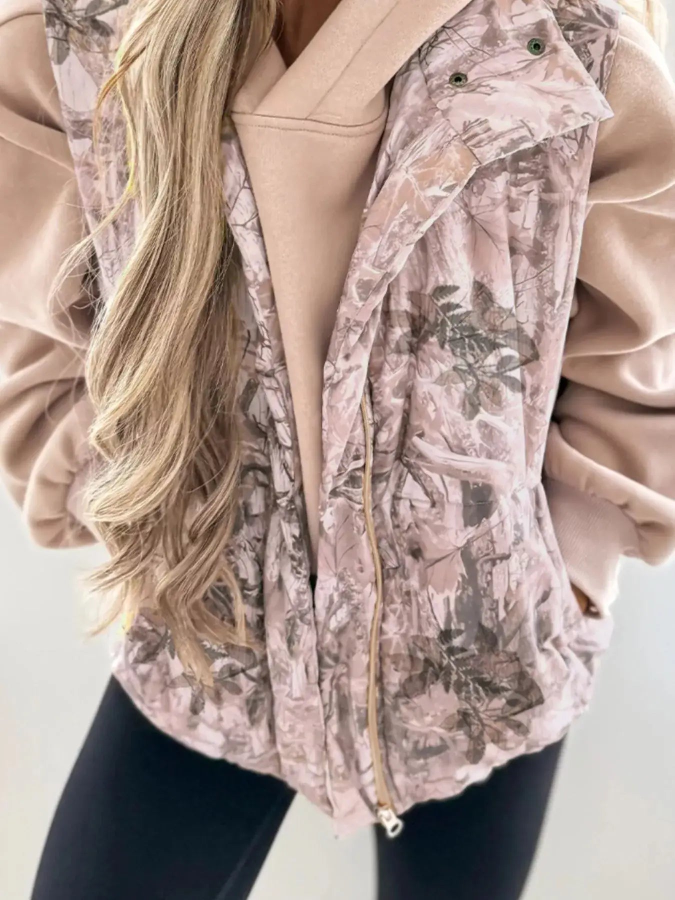 Lightweight Leaf Print Vest Coat - Trendsi - Flyclothing LLC