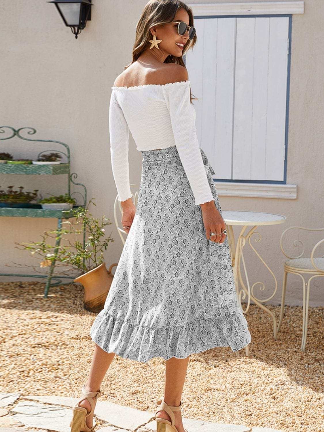 Printed Ruffled Midi Skirt - Trendsi - Flyclothing LLC