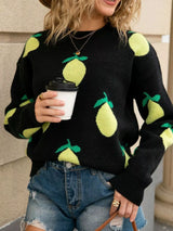 Lemon Crew Neck Round Neck Sweater - Trendsi - Flyclothing LLC