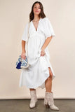 VERY J Mineral Washed Elastic Neck Detail Midi Dress - Trendsi