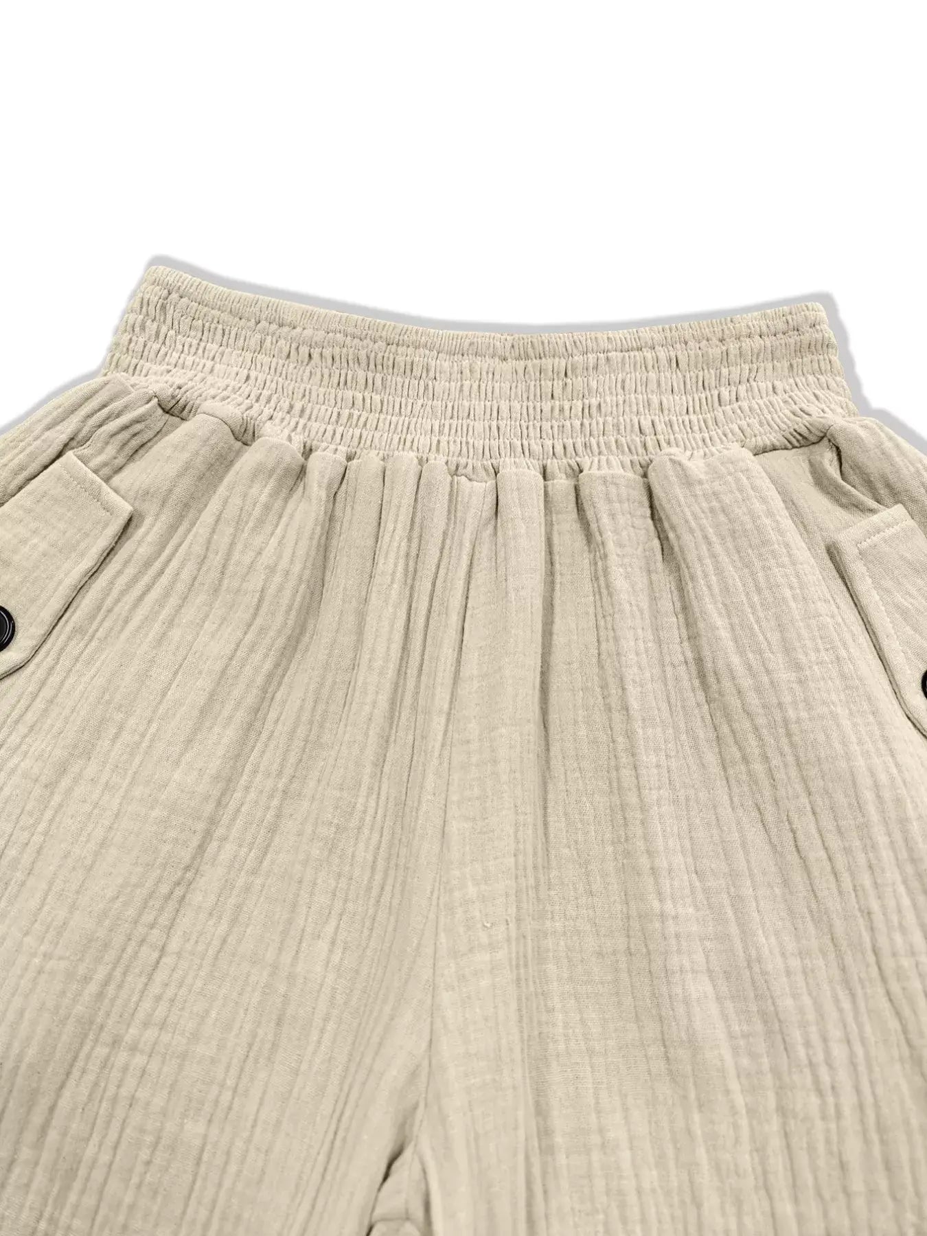 Smocked Textured Casual Pants - Trendsi - Flyclothing LLC