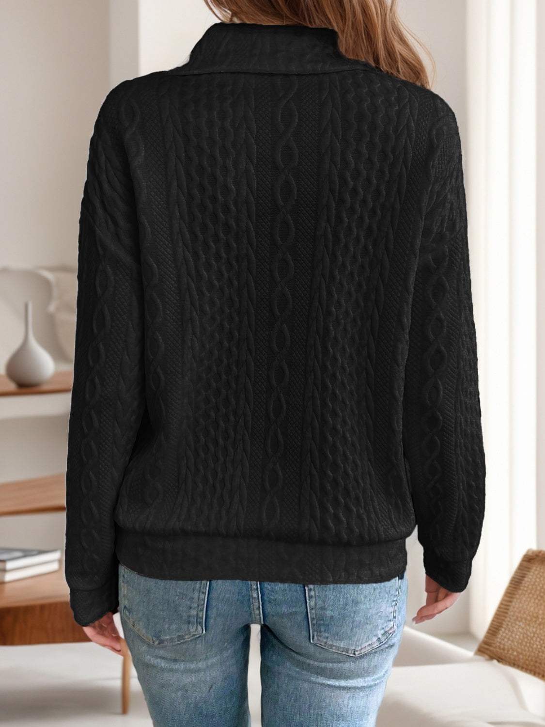 Oblique Zipper Collared Neck Long Sleeve Sweatshirt - Trendsi - Flyclothing LLC