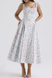 Floral Square Neck Wide Strap Midi Dress - Trendsi