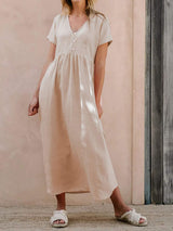 V-Neck Short Sleeve Midi Dress - Trendsi - Flyclothing LLC