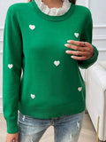 Lace Detail Heart Long Sleeve Sweater - Trendsi - Flyclothing LLC